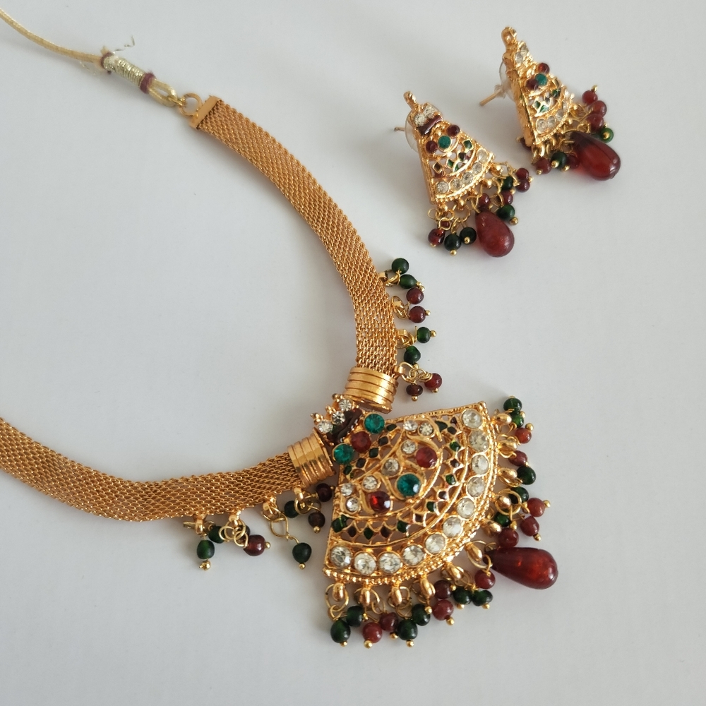 Indian Jewelry, Multicolor Golden Necklace set, Ethnic wear, Women Partywear
